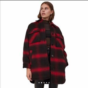 NWT H&M Red Black Shacket Shirt Jacket Plaid Sz S